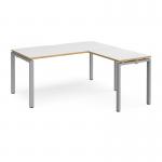 Adapt desk 1600mm x 800mm with 800mm return desk - silver frame, white top with oak edge ER1688-S-WO