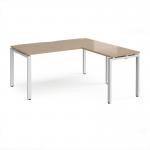 Adapt desk 1600mm x 800mm with 800mm return desk - white frame, kendal oak top ER1688-WH-KO