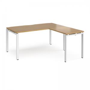 Adapt desk 1600mm x 800mm with 800mm return desk - white frame, oak