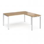 Adapt desk 1600mm x 800mm with 800mm return desk - white frame, oak top ER1688-WH-O
