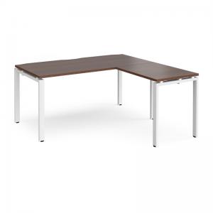 Adapt desk 1600mm x 800mm with 800mm return desk - white frame, walnut