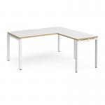 Adapt desk 1600mm x 800mm with 800mm return desk - white frame, white top with oak edge ER1688-WH-WO