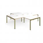 Adapt back to back 4 desk cluster 2800mm x 1600mm with 800mm return desks - green frame, white top, oak edge ER28168-GN-WO