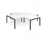 Adapt back to back 4 desk cluster 2800mm x 1600mm with 800mm return desks - black frame and white top with oak edge