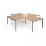 Adapt back to back 4 desk cluster 2800mm x 1600mm with 800mm return desks - silver frame, beech top ER28168-S-B