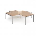 Adapt back to back 4 desk cluster 2800mm x 1600mm with 800mm return desks - silver frame and beech top