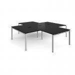 Adapt back to back 4 desk cluster 2800mm x 1600mm with 800mm return desks - silver frame, black top ER28168-S-BK