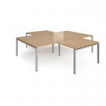 Adapt back to back 4 desk cluster 2800mm x 1600mm with 800mm return desks - silver frame and oak top