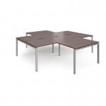 Adapt back to back 4 desk cluster 2800mm x 1600mm with 800mm return desks - silver frame, walnut top ER28168-S-W