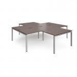 Adapt back to back 4 desk cluster 2800mm x 1600mm with 800mm return desks - silver frame, walnut top ER28168-S-W