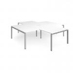 Adapt back to back 4 desk cluster 2800mm x 1600mm with 800mm return desks - silver frame and white top