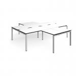 Adapt back to back 4 desk cluster 2800mm x 1600mm with 800mm return desks - silver frame, white top, black edge ER28168-S-WK