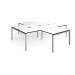 Adapt back to back 4 desk cluster 2800mm x 1600mm with 800mm return desks - silver frame, white top, black edge ER28168-S-WK