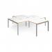 Adapt back to back 4 desk cluster 2800mm x 1600mm with 800mm return desks - silver frame, white top with oak edge ER28168-S-WO