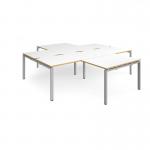 Adapt back to back 4 desk cluster 2800mm x 1600mm with 800mm return desks - silver frame, white top with oak edge ER28168-S-WO