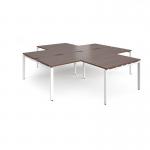 Adapt back to back 4 desk cluster 2800mm x 1600mm with 800mm return desks - white frame and walnut top