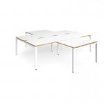 Adapt back to back 4 desk cluster 2800mm x 1600mm with 800mm return desks - white frame and white top with oak edge