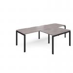 Adapt double straight desks 2800mm x 800mm with 800mm return desks - black frame, grey oak top ER2888-K-GO
