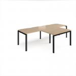 Adapt double straight desks 2800mm x 800mm with 800mm return desks - black frame, kendal oak top ER2888-K-KO