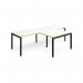 Adapt double straight desks 2800mm x 800mm with 800mm return desks - black frame, white top with oak edge ER2888-K-WO