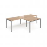 Adapt double straight desks 2800mm x 800mm with 800mm return desks - silver frame, beech top ER2888-S-B