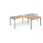 Adapt double straight desks 2800mm x 800mm with 800mm return desks - silver frame, beech top ER2888-S-B