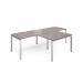 Adapt double straight desks 2800mm x 800mm with 800mm return desks - silver frame, grey oak top ER2888-S-GO