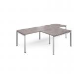 Adapt double straight desks 2800mm x 800mm with 800mm return desks - silver frame, grey oak top ER2888-S-GO