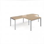 Adapt double straight desks 2800mm x 800mm with 800mm return desks - silver frame, kendal oak top ER2888-S-KO