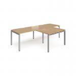 Adapt double straight desks 2800mm x 800mm with 800mm return desks - silver frame, oak top ER2888-S-O