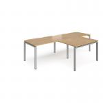 Adapt double straight desks 2800mm x 800mm with 800mm return desks - silver frame, oak top ER2888-S-O