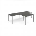 Adapt double straight desks 2800mm x 800mm with 800mm return desks - silver frame, onyx grey top ER2888-S-OG
