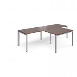 Adapt double straight desks 2800mm x 800mm with 800mm return desks - silver frame, walnut top ER2888-S-W