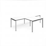 Adapt double straight desks 2800mm x 800mm with 800mm return desks - silver frame, white top with black edge ER2888-S-WK