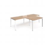 Adapt double straight desks 2800mm x 800mm with 800mm return desks - white frame, beech top ER2888-WH-B
