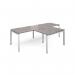 Adapt double straight desks 2800mm x 800mm with 800mm return desks - white frame, grey oak top ER2888-WH-GO