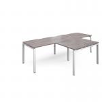 Adapt double straight desks 2800mm x 800mm with 800mm return desks - white frame, grey oak top ER2888-WH-GO