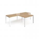 Adapt double straight desks 2800mm x 800mm with 800mm return desks - white frame, oak top ER2888-WH-O