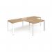 Adapt double straight desks 2800mm x 800mm with 800mm return desks - white frame, oak top ER2888-WH-O