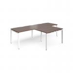 Adapt double straight desks 2800mm x 800mm with 800mm return desks - white frame, walnut top ER2888-WH-W