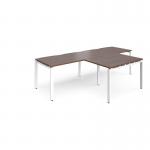 Adapt double straight desks 2800mm x 800mm with 800mm return desks - white frame, walnut top ER2888-WH-W