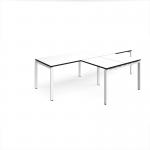 Adapt double straight desks 2800mm x 800mm with 800mm return desks - white frame, white top with black edge ER2888-WH-WK