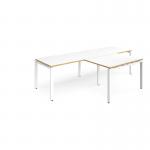 Adapt double straight desks 2800mm x 800mm with 800mm return desks - white frame, white top with oak edge ER2888-WH-WO