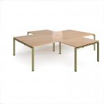 Adapt back to back 4 desk cluster 3200mm x 1600mm with 800mm return desks - green frame, beech top ER32168-GN-B