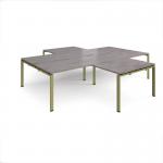 Adapt back to back 4 desk cluster 3200mm x 1600mm with 800mm return desks - green frame, grey oak top ER32168-GN-GO