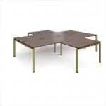 Adapt back to back 4 desk cluster 3200mm x 1600mm with 800mm return desks - green frame, walnut top ER32168-GN-W