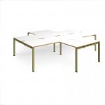 Adapt back to back 4 desk cluster 3200mm x 1600mm with 800mm return desks - green frame, white top, oak edge ER32168-GN-WO