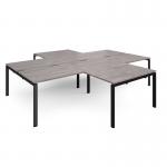 Adapt back to back 4 desk cluster 3200mm x 1600mm with 800mm return desks - black frame, grey oak top ER32168-K-GO