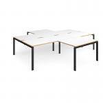 Adapt back to back 4 desk cluster 3200mm x 1600mm with 800mm return desks - black frame and white top with oak edge