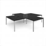 Adapt back to back 4 desk cluster 3200mm x 1600mm with 800mm return desks - silver frame, black top ER32168-S-BK